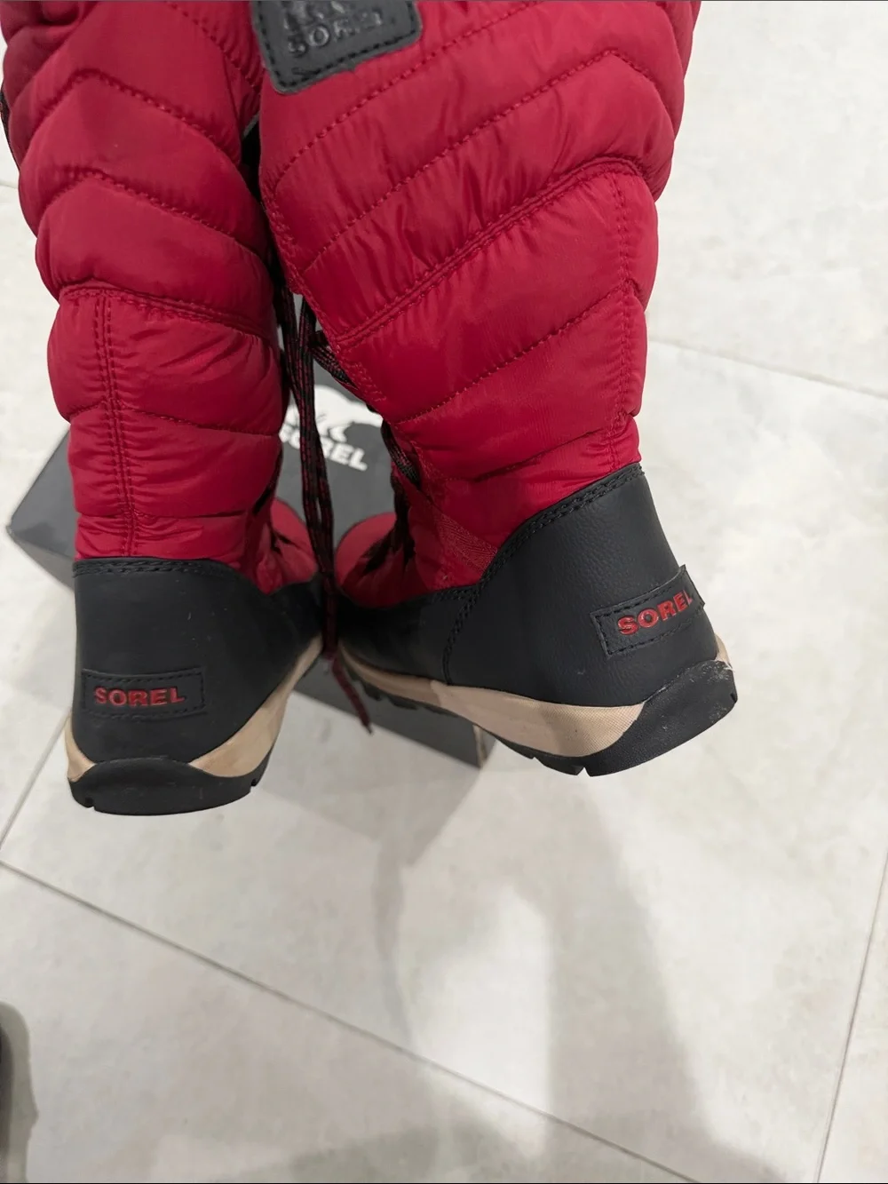 Sorel Red Lace-Up Faux Fur-Trim Winter Boots